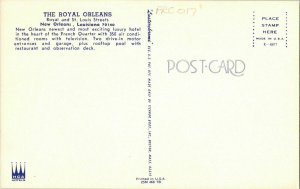 Royal Orleans St. Louis Streets New Orleans Louisiana 70140 Luxury Postcard Vtg 