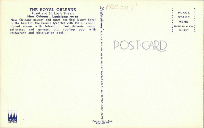 Royal Orleans St. Louis Streets New Orleans Louisiana 70140 Luxury Postcard Vtg 