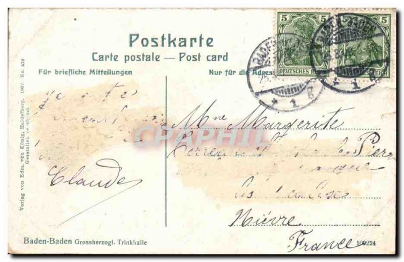 Germany Baden Baden Old Postcard TRinkhale