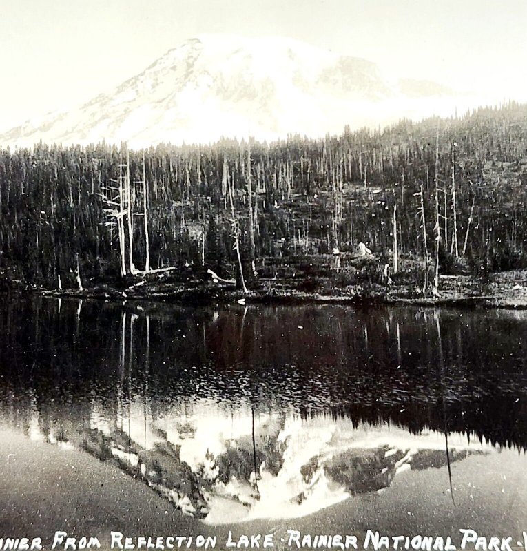 RPPC Mount Rainier From Reflection Lake Ellis 1920s Washington Pacific NW PCBG6C