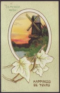 Happiness Be Yours,Windmill,Ivy Postcard