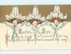 Pre-Linen fantasy easter ANGELS WHERE FLOWERS AS HATS hr1853