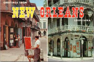 Greetings from New Orleans - split view Royal Street and Painter