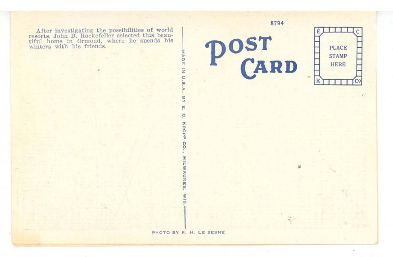 FL - Ormond Beach. Winter Home of John D. Rockefeller