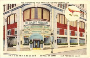 San Francisco, CA California  GOLDEN PHEASANT RESTAURANT ca1940's Linen Postcard