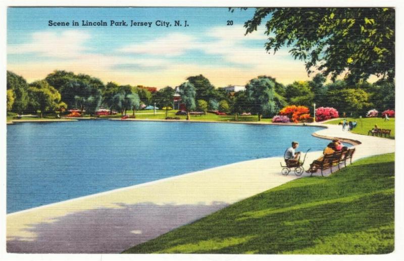 Jersey City NJ Lincoln Park 1940s-1950s Linen Postcard