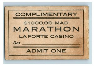 1920s-30s $10,000 Mad Dance Marathon La Porte Casino Ticket Vintage Original F43