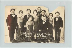 Trimmed 1920s RPPC Klinkharts Troupe of Midgets Circus Barnes Dalboy Richmond IN