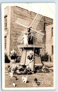 RPPC HOLLAND, MI ~ TULIP TIME Windmill Dutch Kids c1930s Ottawa County Postcard