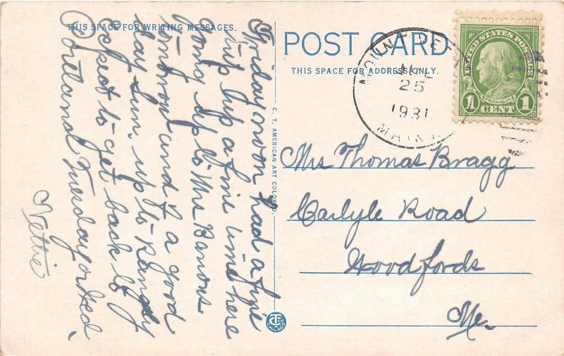 Readfield Depot Maine~Road along Lake~Kennebec County~1931 Postcard