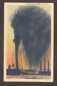 OKLAHOMA CITY OKLAHOMA OIL WELLS WELL GUSHER VINTAGE POSTCARD