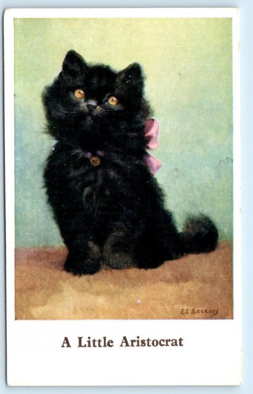 E.L. BECKLES Black Cat Series A LITTLE ARISTOCRAT Artist Signed  Postcard