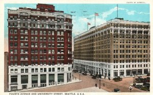 Vintage Postcard 1924 View of Fourth Avenue and University Street Seattle Wash.