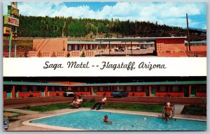 Vtg Flagstaff Arizona AZ Saga Motel Route 66 1960s View Old Chrome Postcard