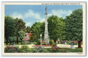 c1940 Lee Square Pensacola High School Monument Park Pensacola Florida Postcard