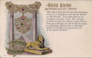 Egyptian Good Luck Stone, Orientalism, Crystals, Sphinx, Pyramids, 1910 Embossed