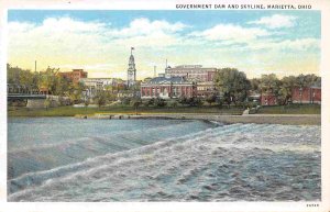 Skyline Buildings Government Dam Marietta Ohio 1930s postcard