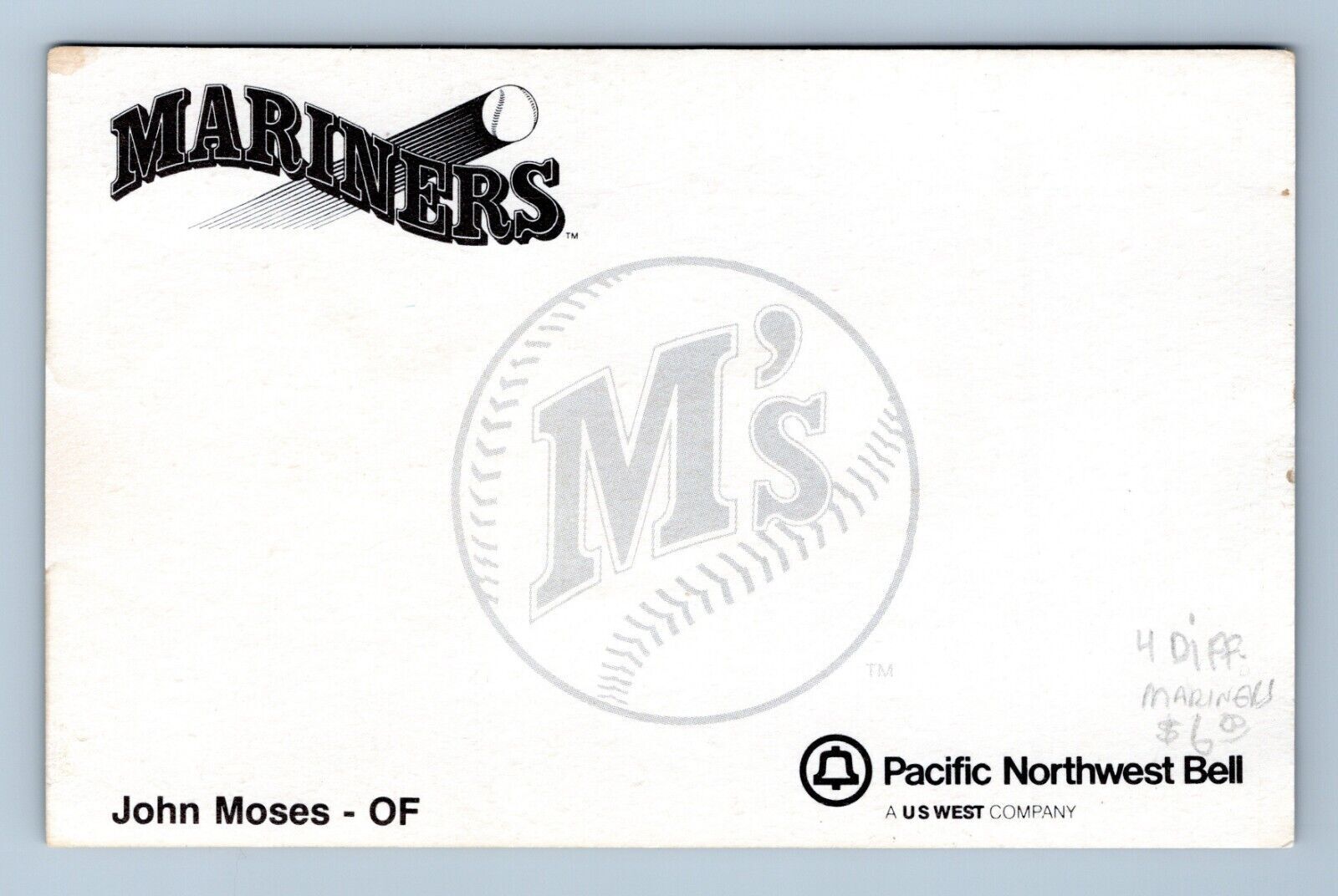 John Moses Seattle Mariners Baseball Club Issue UNP Chrome Postcard P6   Europe - France - DOM & TOM - DOM - Martinique [972] - Le Marin, Postcard /  HipPostcard