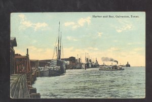 GALVESTON TEXAS HARBOR BAY HIPS BOATS 1913 VINTAGE POSTCARD