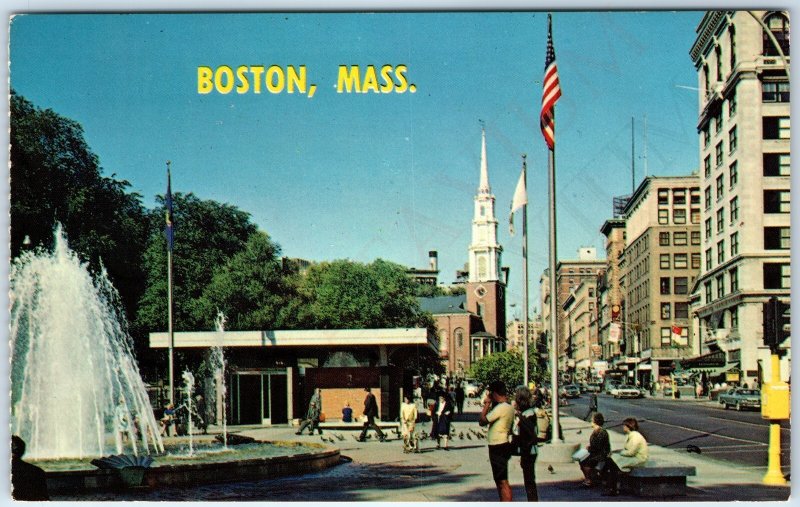 c1970s Boston, MA Greetings Tremont St Mall Downtown PC Fountain Park Crowd A266