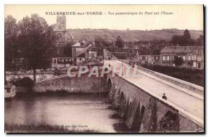 Old Postcard Villeneuve sur Yonne Panoramic view of the bridge over the Yonne