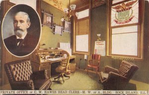 J83/ Rock Island llinois Postcard c1910 Interior Office M.W. of A. Hawes 348