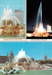 3~Postcards Chicago IL Illinois  BUCKINGHAM FOUNTAIN Day & Night~Sea Horses