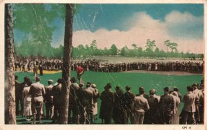 Vintage Postcard Golf Tournament on the Green Putting with Crowd Watching