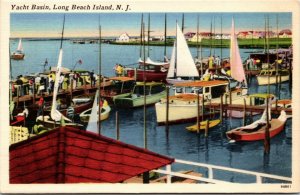 Postcard NJ Long Beach Island Yacht Basin Docked Boats LINEN C.1940 M32