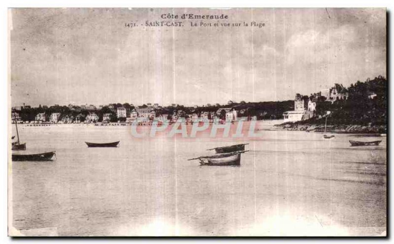 Old Postcard Emersude Cote Saint Cast Le Port overlooking the beach