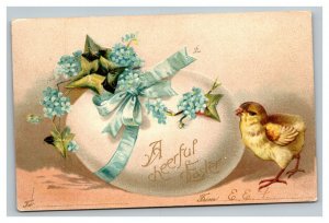 Vintage 1907 International Art Easter Postcard Cute Chick Giant Egg Blue Bow