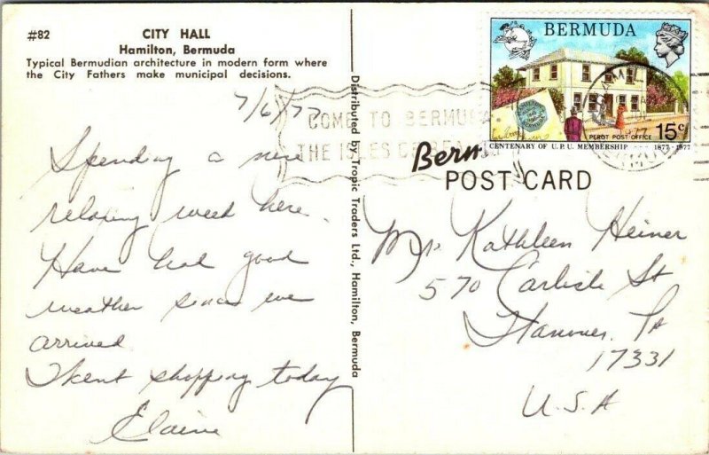 City Hall Hamilton Bermuda Vintage Postcard