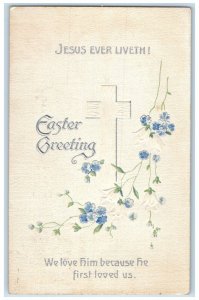 c1910's Easter Greetings Holy Cross Flowers Embossed Waterville ME Postcard