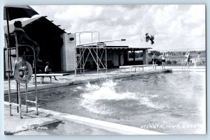 Atlantic Iowa IA Postcard RPPC Photo The Pool Swimmer View c1950's Vintage