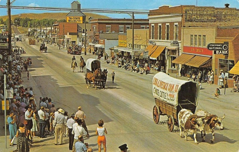 LUSK, WYOMING Rawhide Pageant Parade Covered Wagons c1950s Vintage Postcard United States