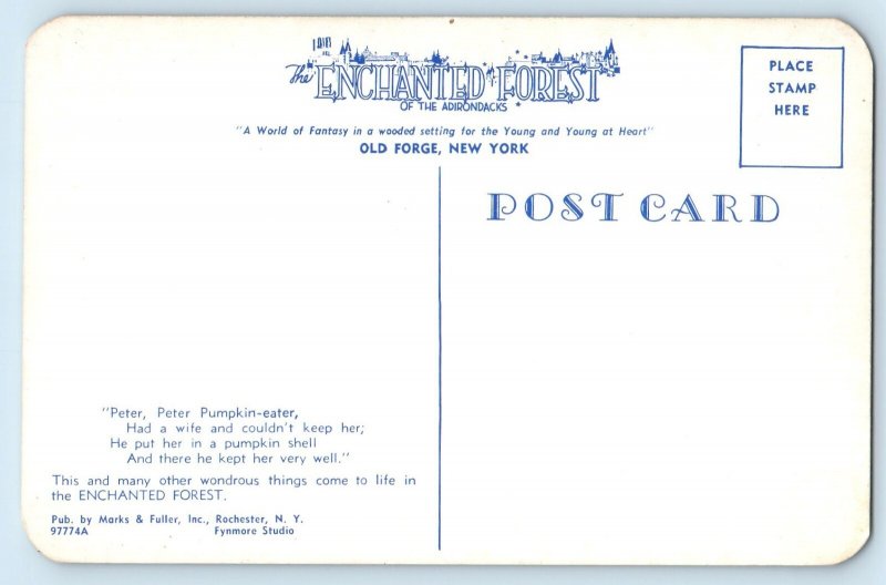 1960 Old Forge New York Postcard Peter Pumpkin-Eater Enchanted Forest Adirondack