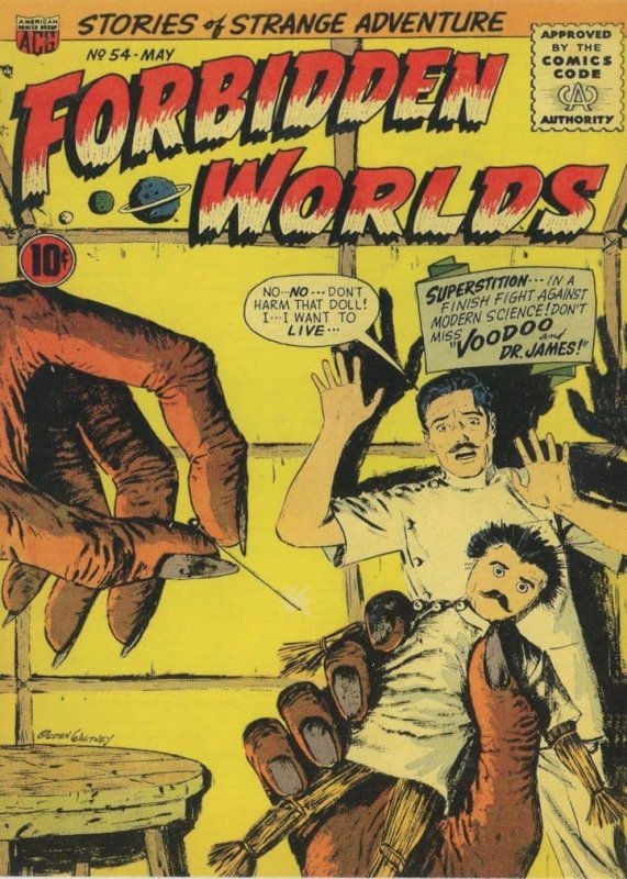 Forbidden Worlds Black Magic Voodoo Doll 1950s Comic Book Postcard