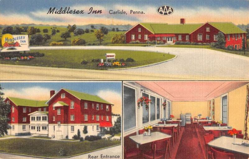 Carlisle Pennsylvania Middlesex Inn Multiview Linen Antique Postcard K20179
