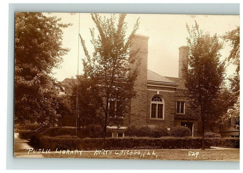  Rppc Vintage Postcard Real Photo Public Library North Chicago Illinois  