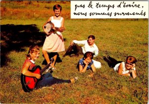 France, ON VACATION~No Time To Write  FAMILY~Kids Playing Guitar  4X6 Postcard