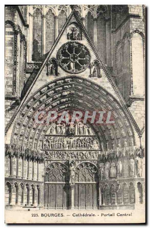 Old Postcard Bourges Cathedral Central Portal