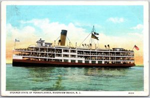 1937 Steamer State of Pennsylvania Riverview Beach New Jersey NJ Posted Postcard