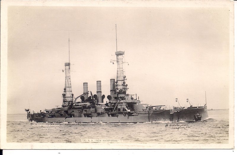 RPPC USS New Hampshire at Sea, 1916 WWI Era, US Navy Battleship BB-25, AZO Photo