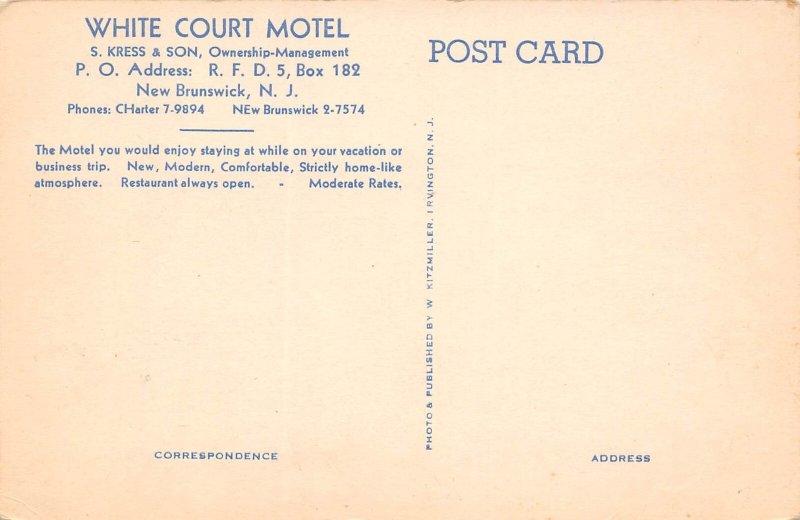 New Brunswick New Jersey White Court Motel, B/W Photo Print Vintage PC U11245
