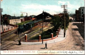 View of Union Station, Richmond IN c1907 Vintage Postcard S75