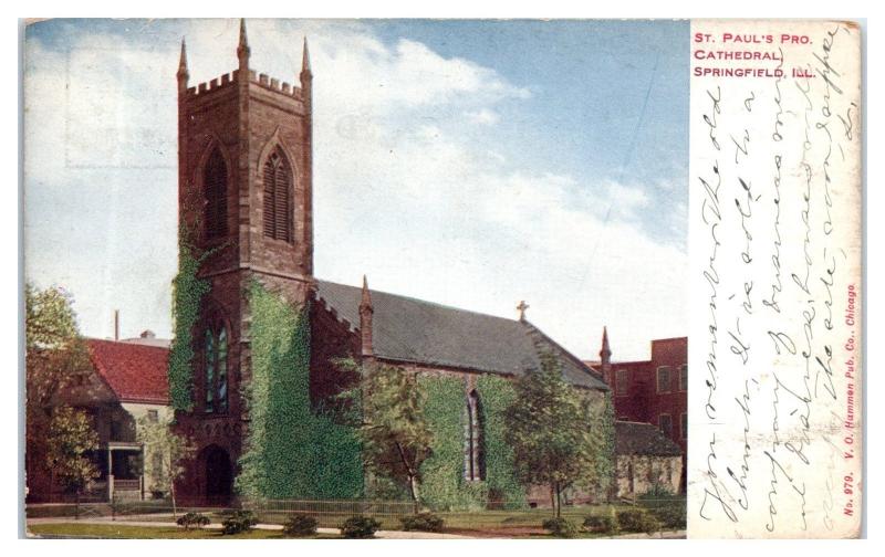 1911 St. Paul's Pro Cathedral, Springfield, IL Postcard