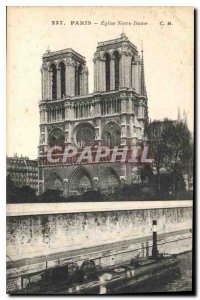 Postcard Old Paris church Notre Dame Boat