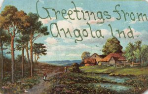 GREETINGS FROM ANGOLA INDIANA 1909 POSTCARD