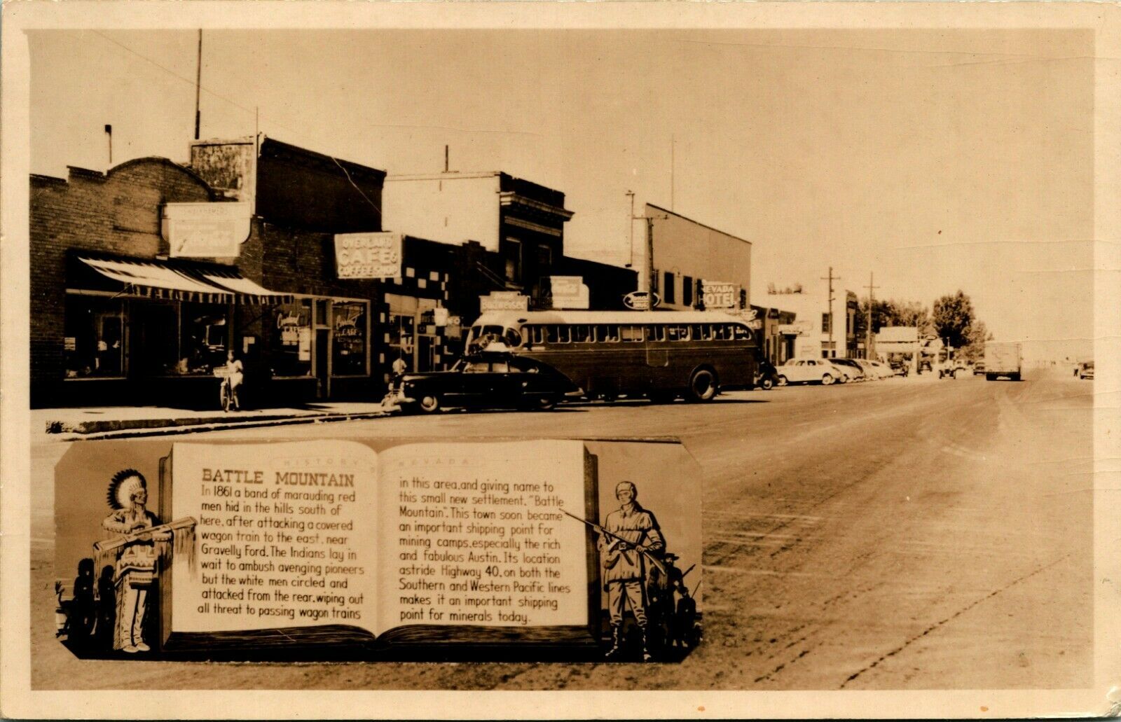 RPPC Main Street View Battle Mountain Nevada NV UNP Postcard D4