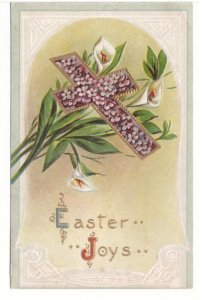 Easter Joys, Floral Cross, Vintage 1913 Embossed Postcard